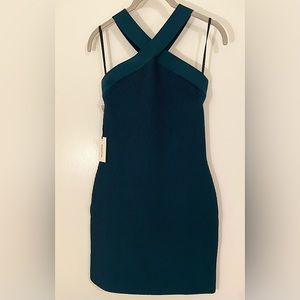 Babaton NWT Sculpt Knit Criss Cross Dress NICE!! dark Peacock blue-green color